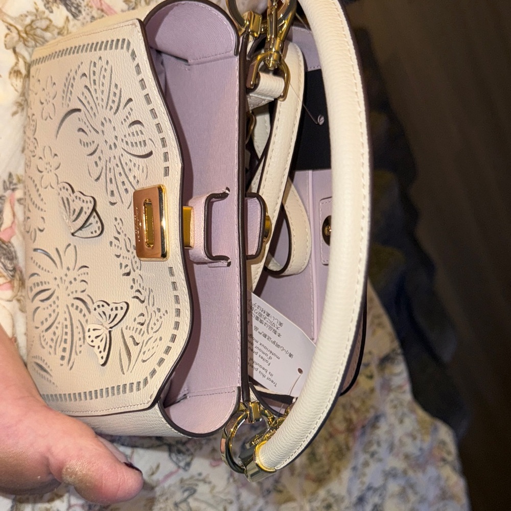 Kate Spade Cream Satchel with Floral and Butterfly Cutouts included cardholder - Picture 7 of 7
